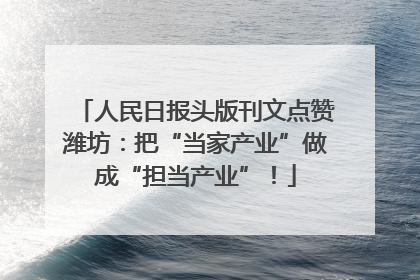 人民日报头版刊文点赞潍坊：把“当家产业”做成“担当产业”！