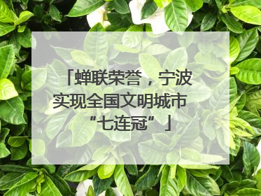 蝉联荣誉，宁波实现全国文明城市“七连冠”